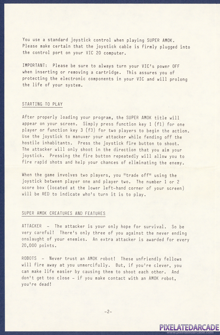 Super Amok: Instruction Manual - Page 2