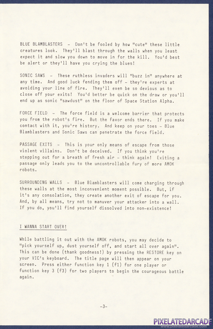 Super Amok: Instruction Manual - Page 3