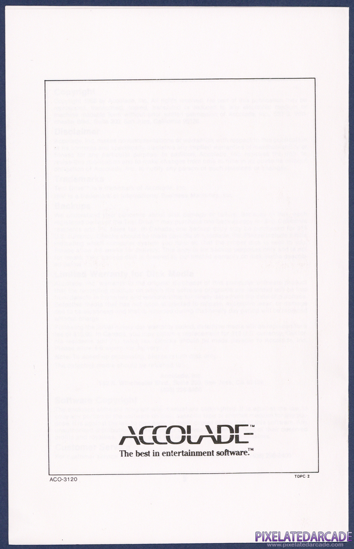 Test Drive: Instruction Manual - Back Cover