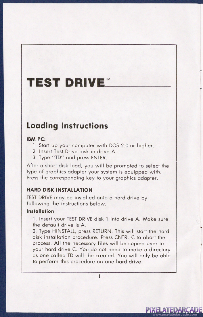 Test Drive: Instruction Manual - Page 1