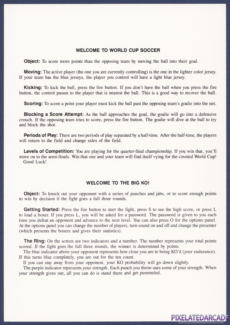 World Cup Soccer: Instructions - Front