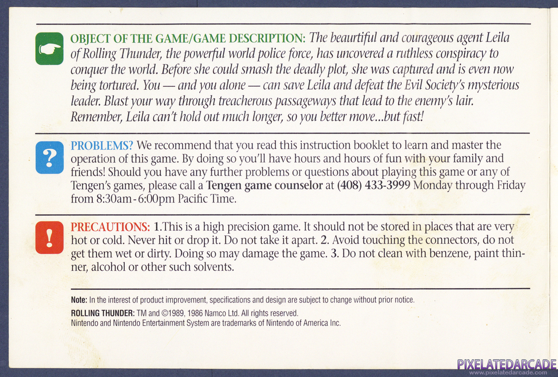 Rolling Thunder: Instruction Manual - Inside Cover