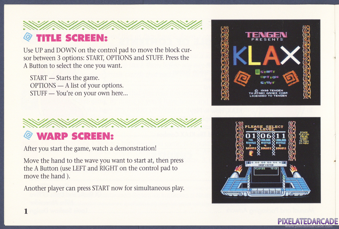 Klax: Instruction Manual - Page 1