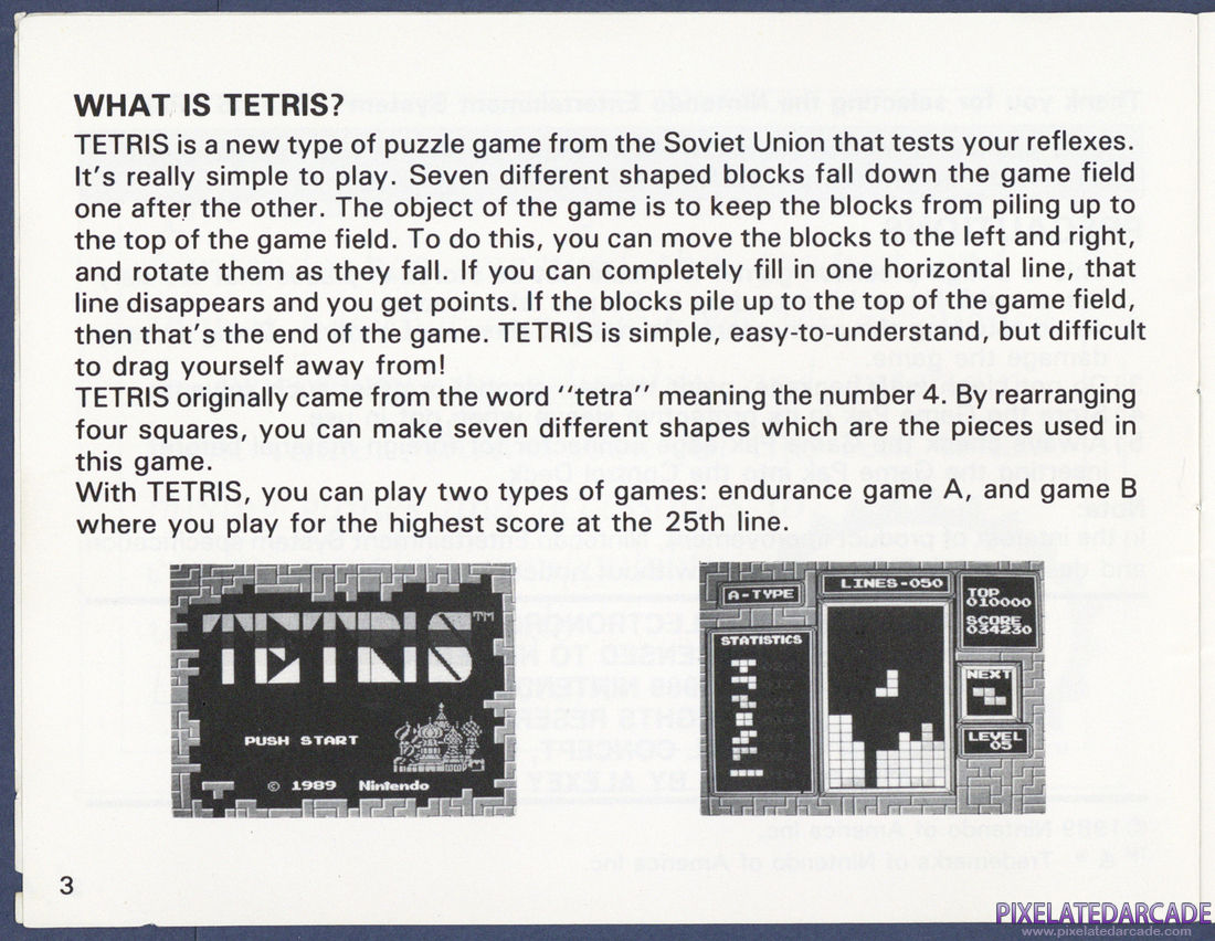 Tetris: Instruction Manual - Page 3