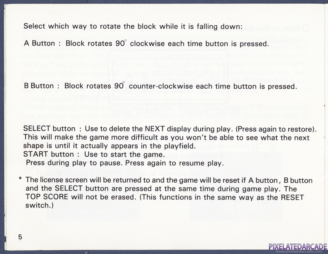 Tetris: Instruction Manual - Page 5