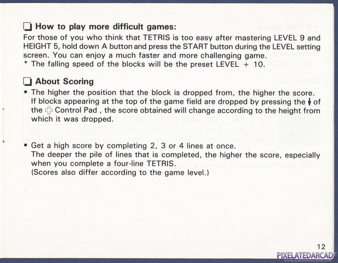 Tetris: Instruction Manual - Page 12
