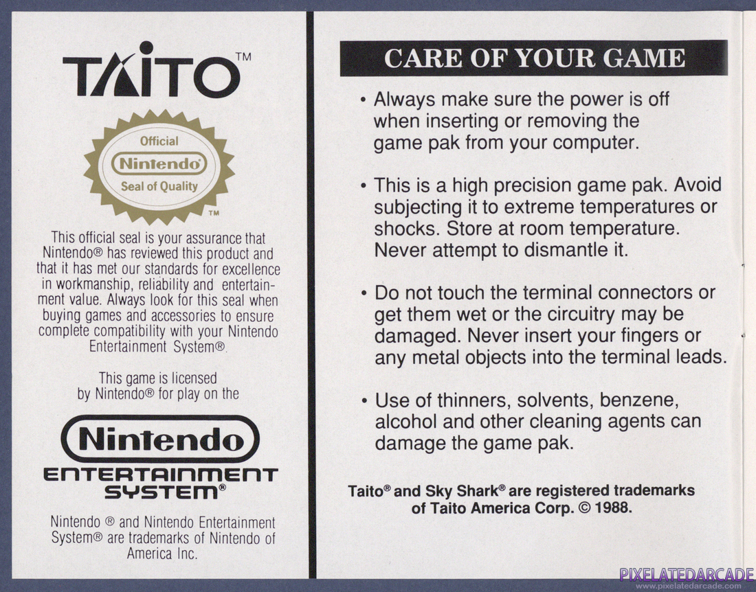 Sky Shark: Instruction Manual - Inside Cover