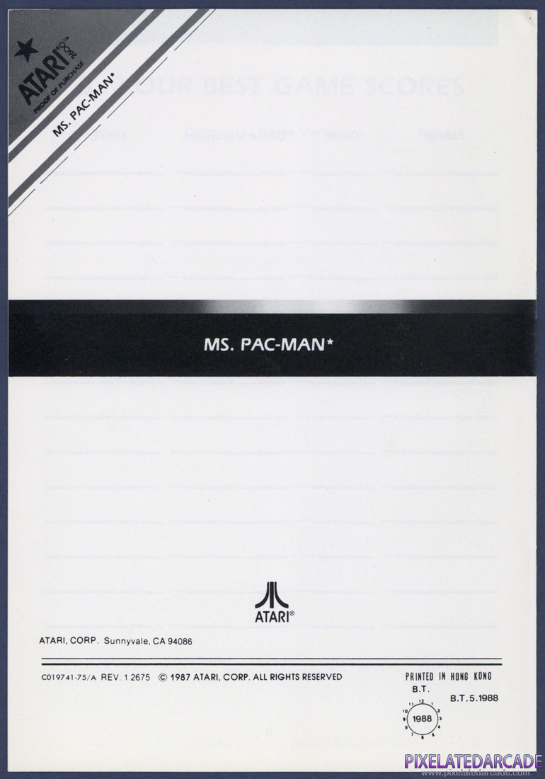 Ms. Pac-Man: Instruction Manual - Back Cover