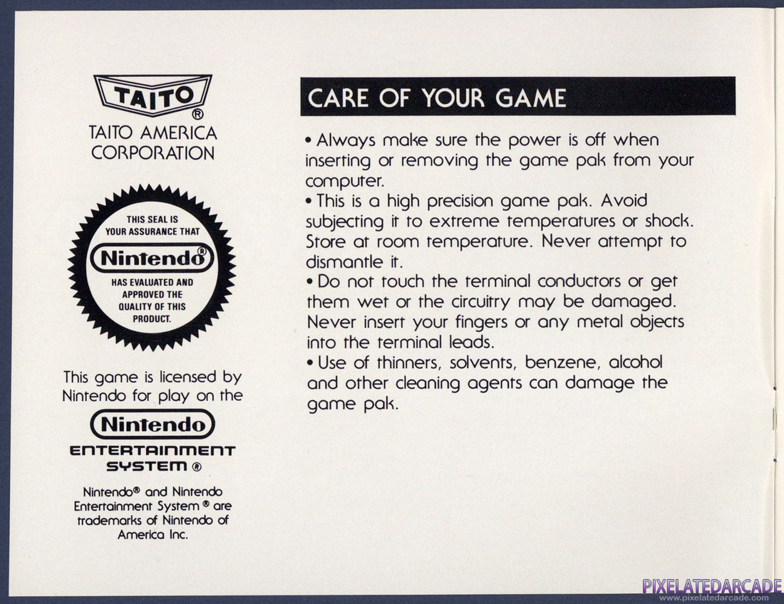 Arkanoid: Instruction Manual - Inside Cover