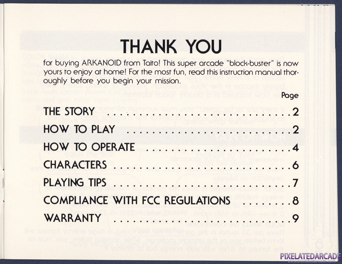 Arkanoid: Instruction Manual - Page 1