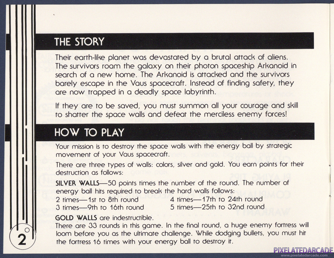 Arkanoid: Instruction Manual - Page 2