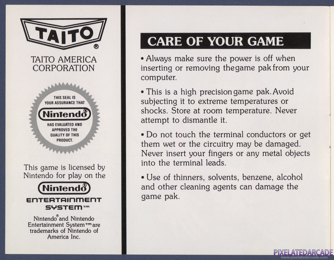 The Legend of Kage: Instruction Manual - Inside Cover