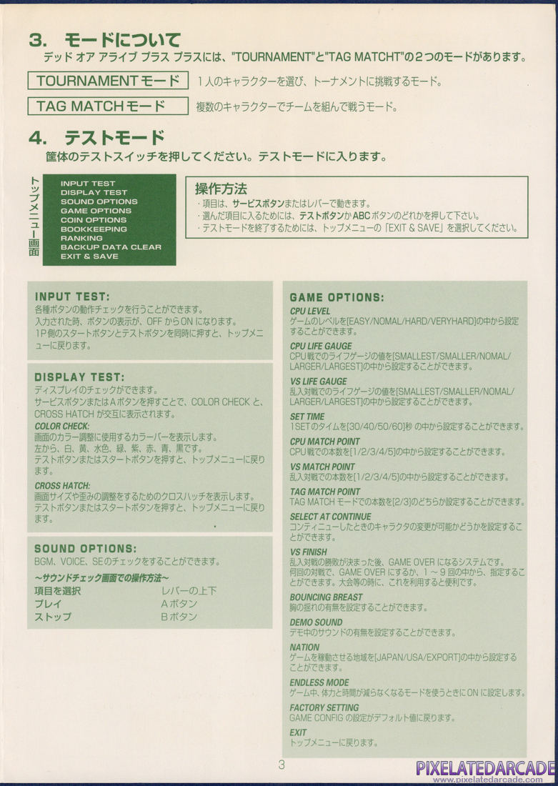 Dead or Alive++: Operators Manual - Page 3