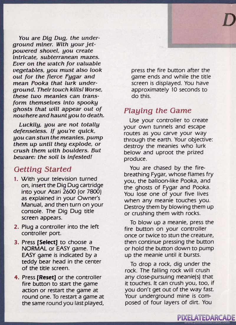 Dig Dug: Instruction Manual - Page 1