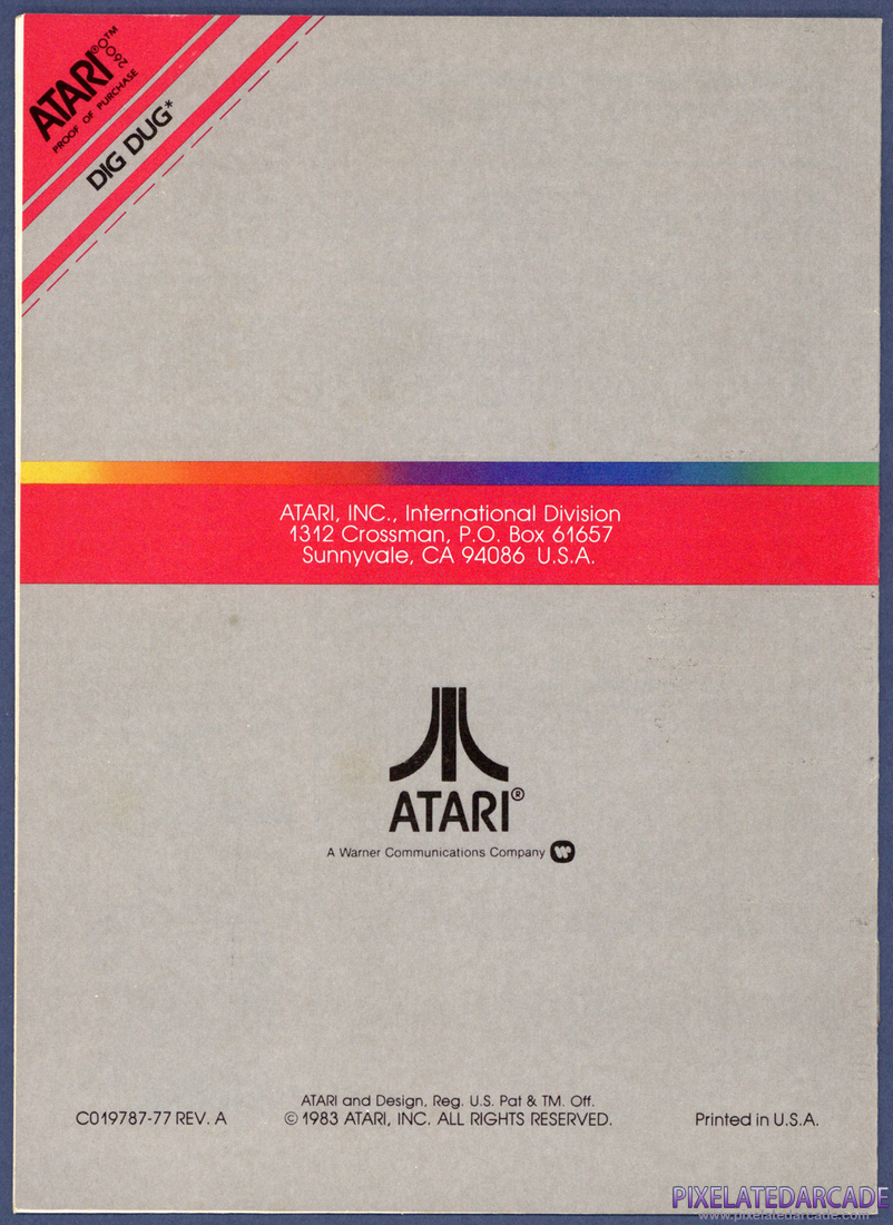 Dig Dug: Instruction Manual - Back Cover