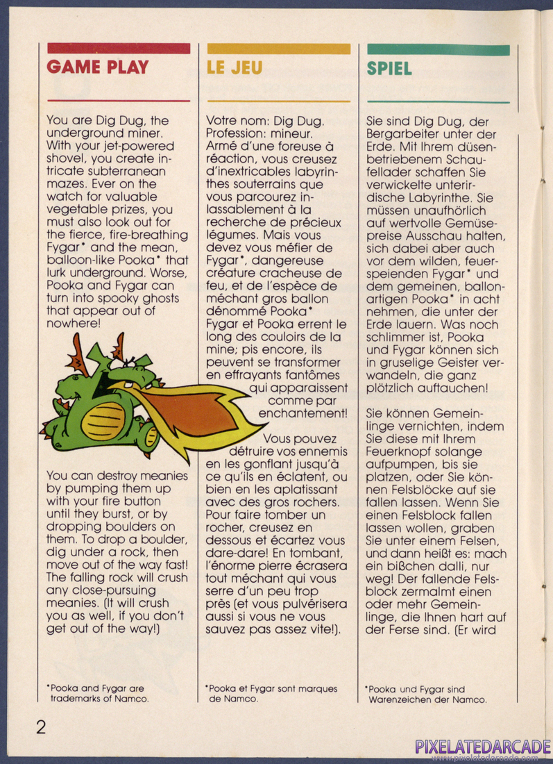 Dig Dug: Instruction Manual - Page 2
