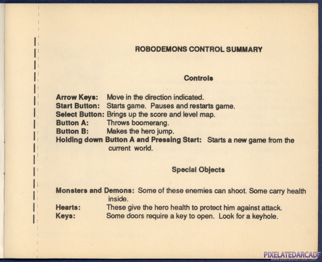 Robodemons: Instruction Manual - Control Summary