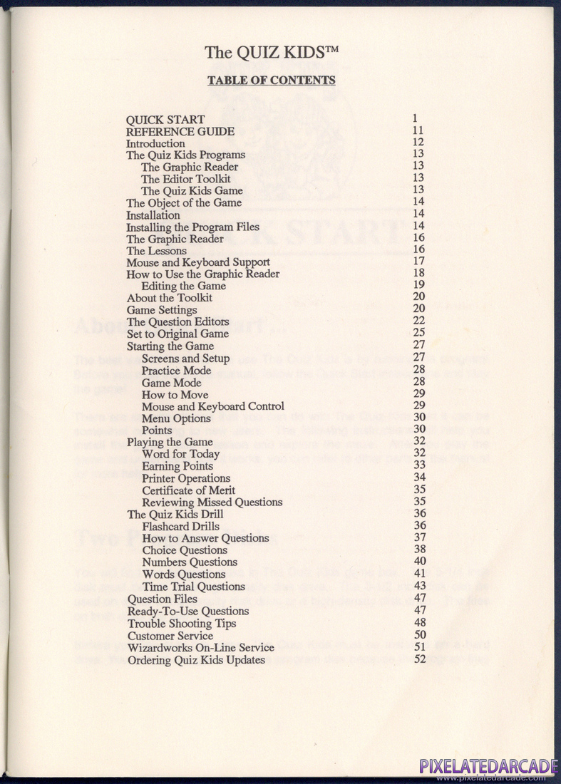 The Quiz Kids: Adventure in the Mystery Maze: Instruction Manual - Table of Contents