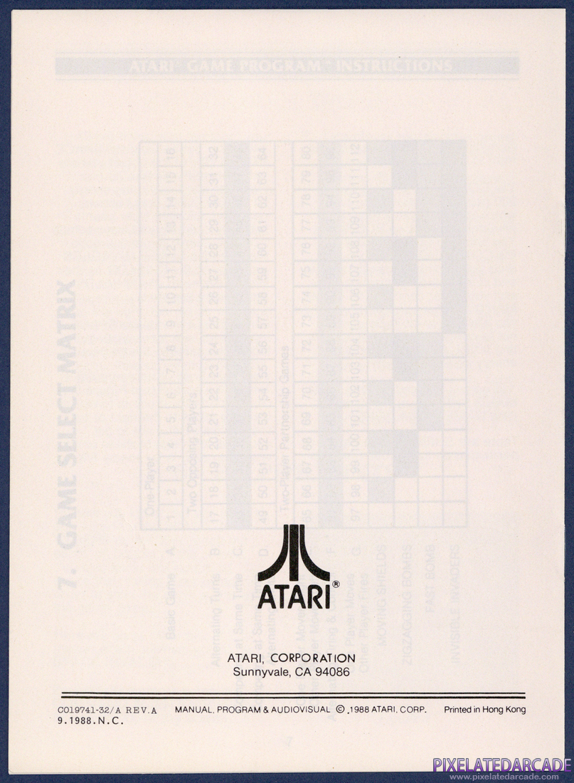 Space Invaders: Instruction Manual - Back Cover