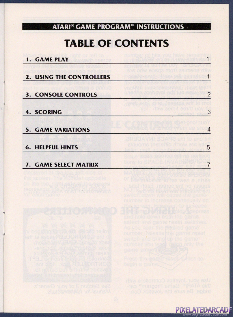 Space Invaders: Instruction Manual - Table of Contents