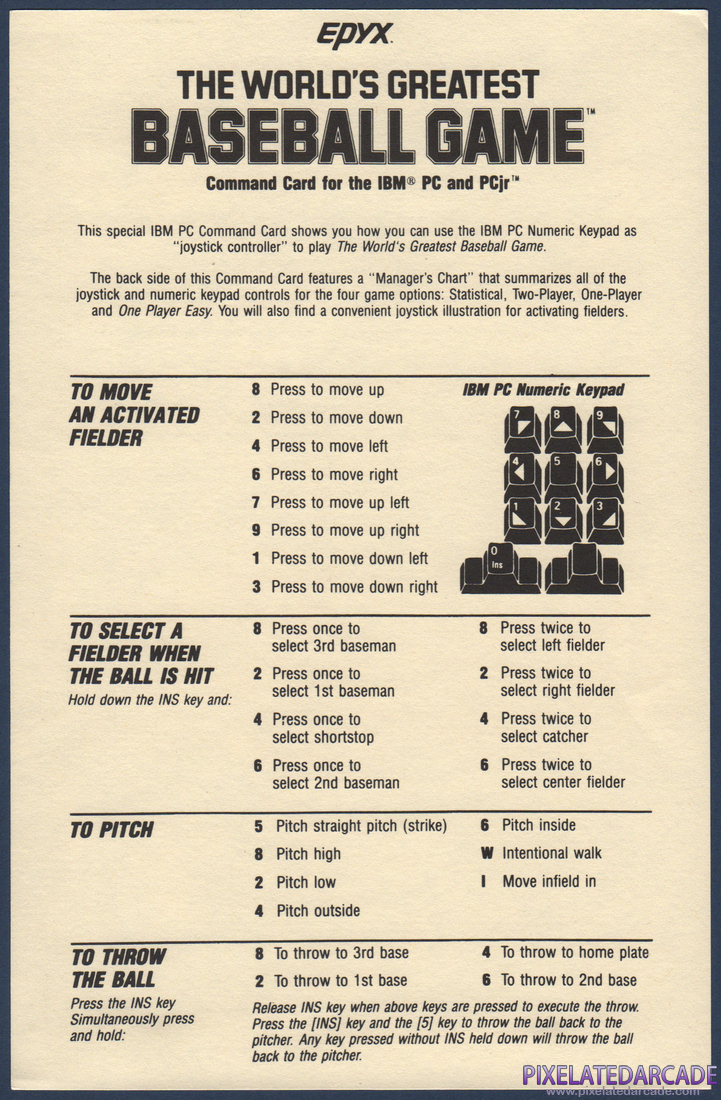 The World's Greatest Baseball Game: Instruction Manual - Command Card Front