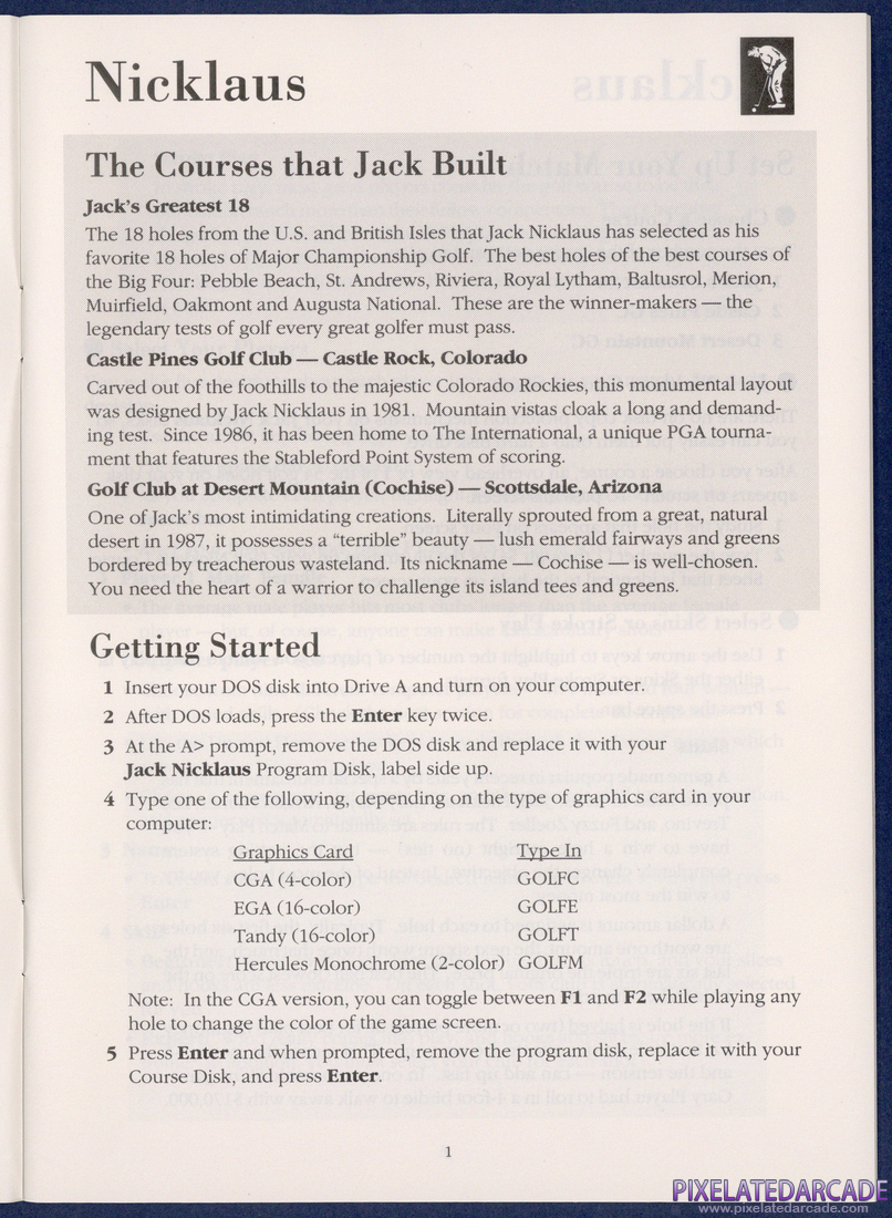 Jack Nicklaus' Greatest 18 Holes of Major Championship Golf: Instruction Manual - Page 1