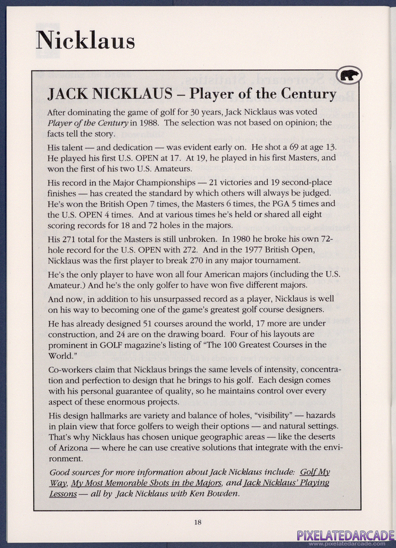 Jack Nicklaus' Greatest 18 Holes of Major Championship Golf: Instruction Manual - Page 18