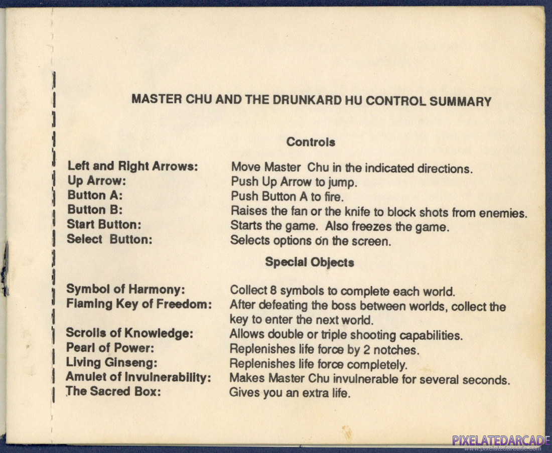 Master Chu and the Drunkard Hu: Instruction Manual - Control Summary