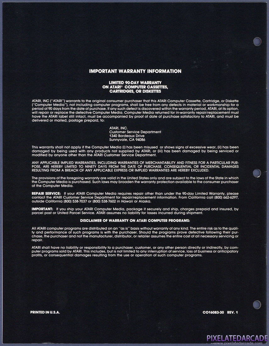 Caverns of Mars: Instruction Manual - Back Cover