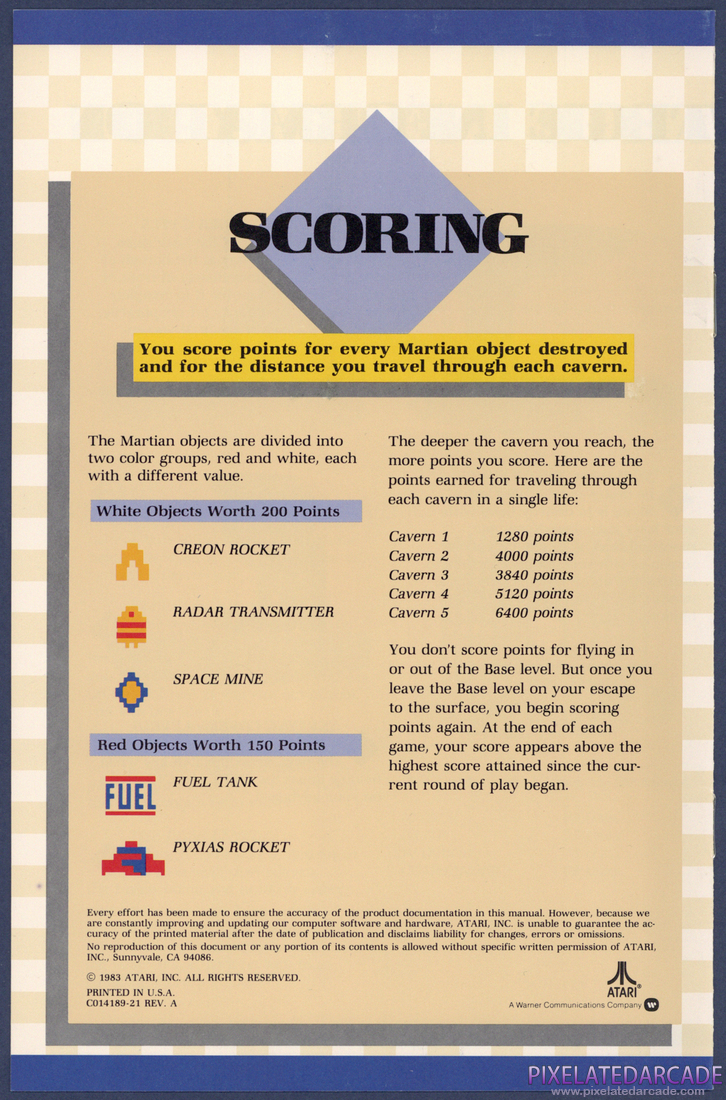 Caverns of Mars: Instruction Manual - Back Cover