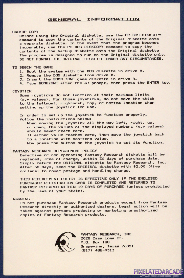 Bomb Zone: Instruction Manual - Addendum