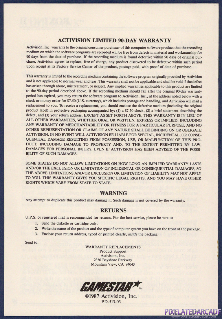 Star Rank Boxing II: Instruction Manual - Back Cover