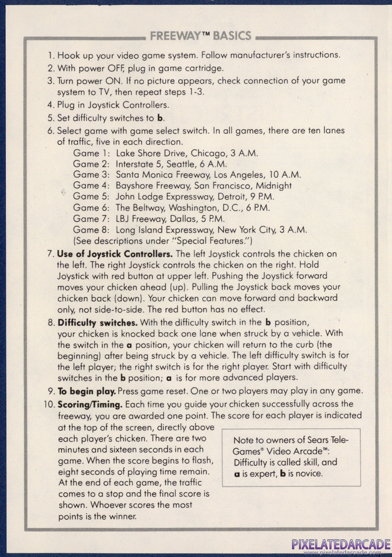 Freeway: Instruction Manual - Page 2