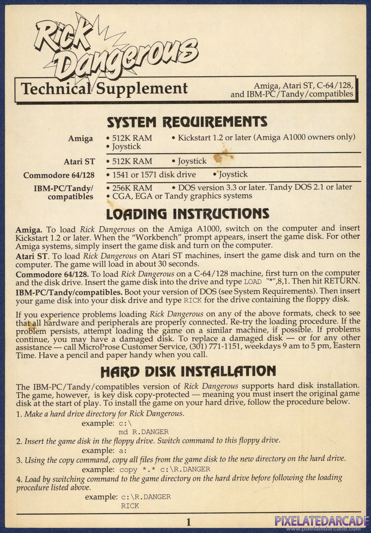 Rick Dangerous: Instructions - Page 1