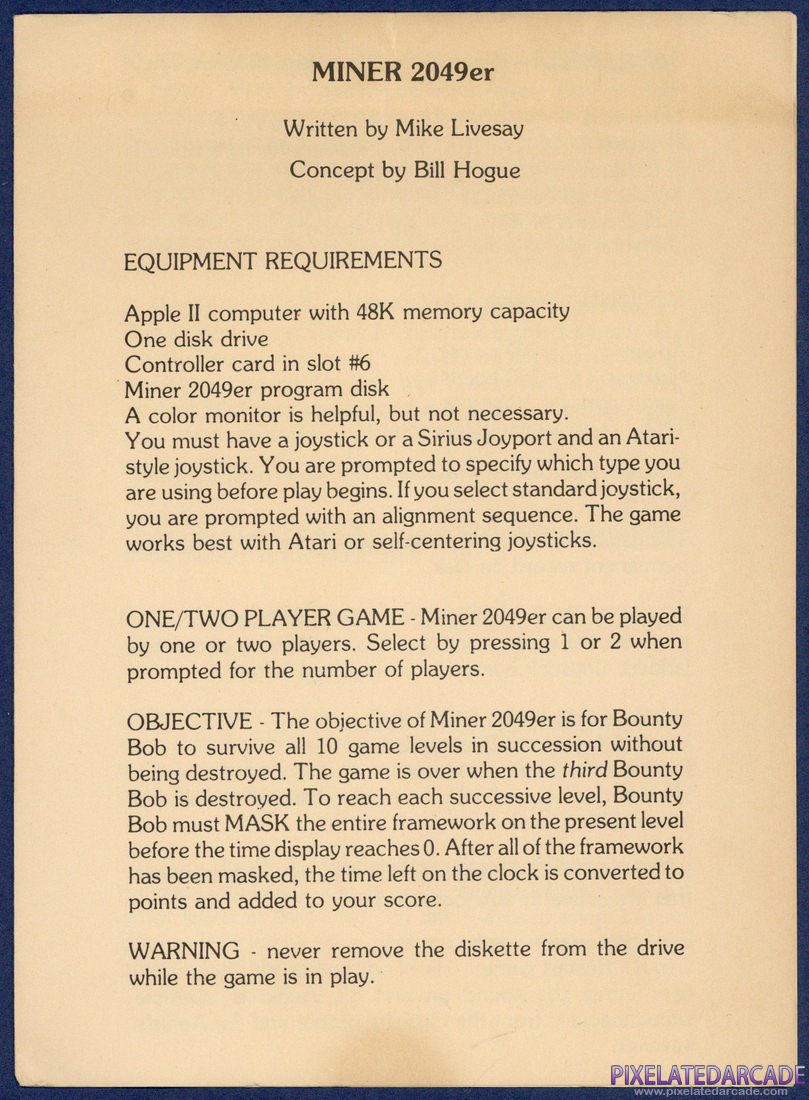 Miner 2049er: Instruction Manual - Page 1