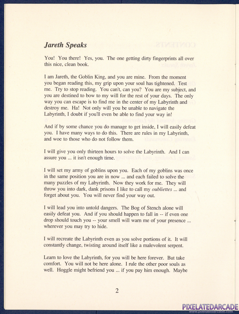 Labyrinth: The Computer Game: Instruction Manual - Page 2