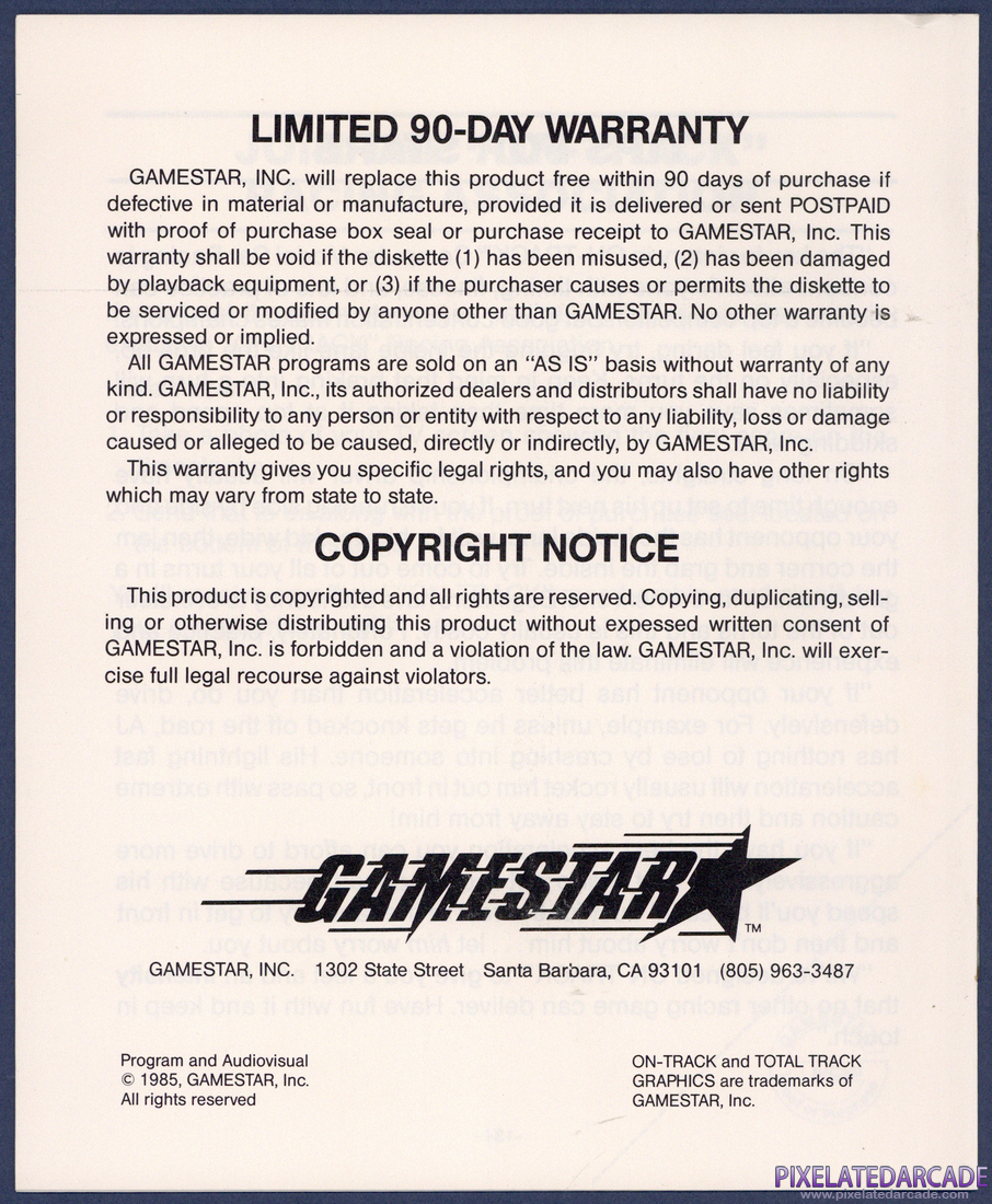 On-Track Computer Model Car Racing: Instruction Manual - Back Cover