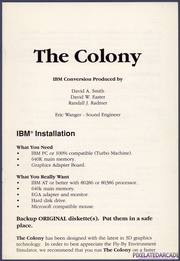 The Colony: IBM Installation Instructions - Page 1