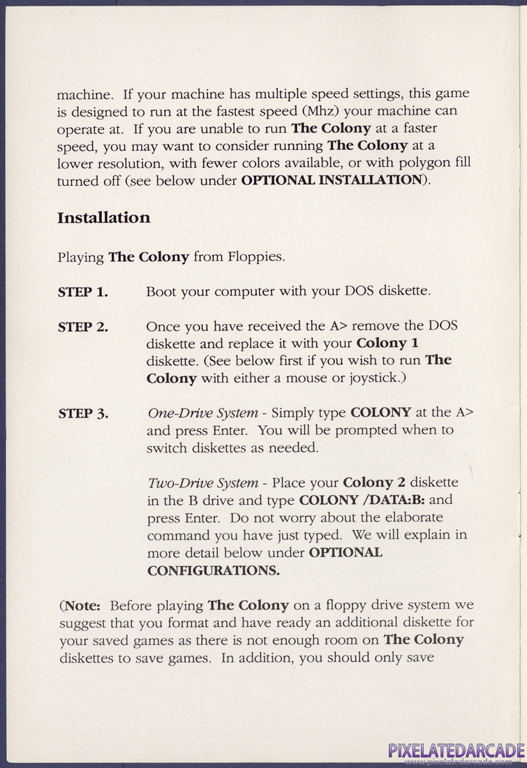 The Colony: IBM Installation Instructions - Page 2