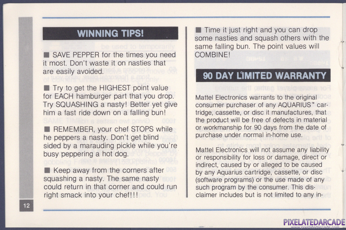 BurgerTime: Instruction Manual - Page 12