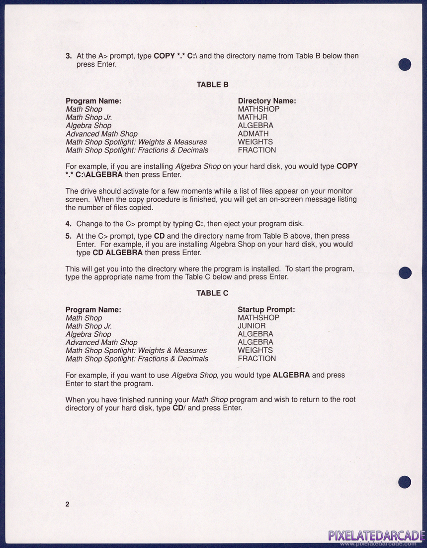 Math Shop: Instruction Manual - Addendum Back