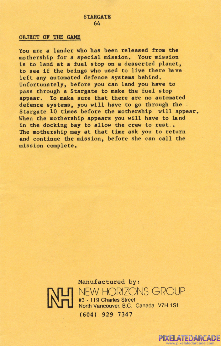 Stargate 64: Instructions - Back