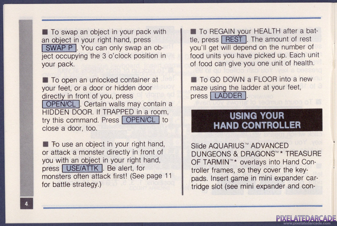 Advanced Dungeons & Dragons: Treasure of Tarmin Cartridge: Instruction Manual - Page 4