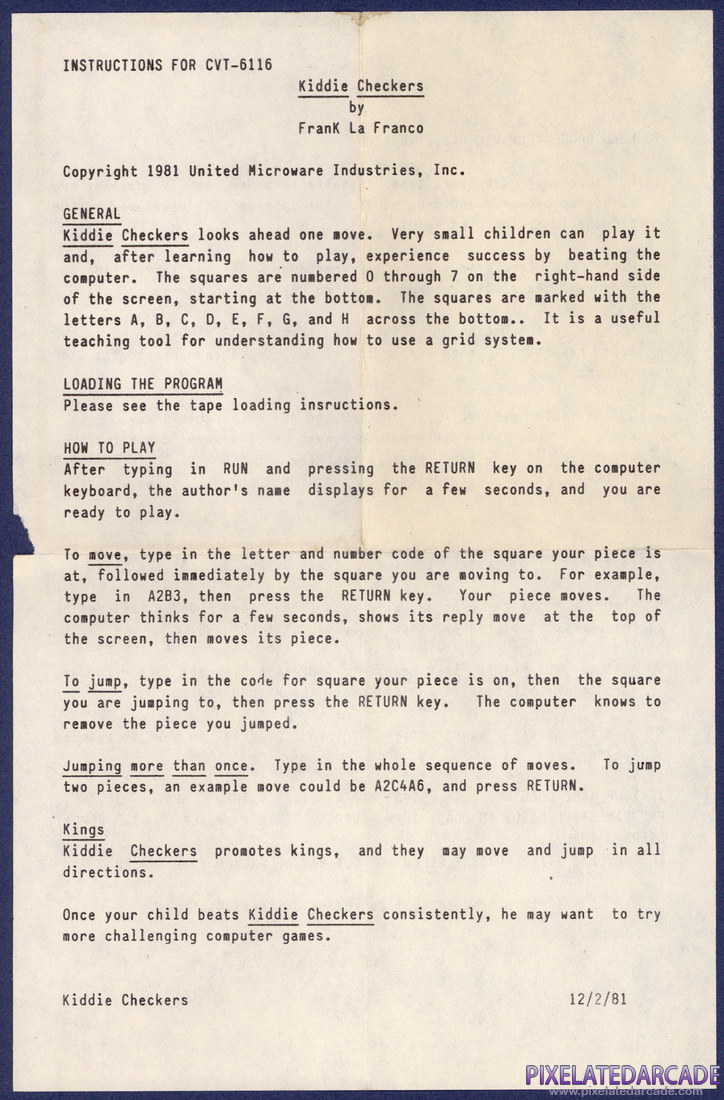 Kiddie Checkers: Instruction Manual - Front