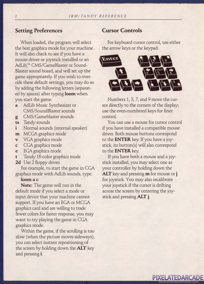 Loom: IBM/Tandy Reference Card - Page 2