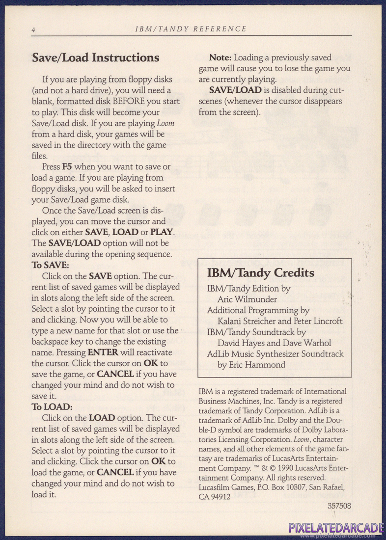 Loom: IBM/Tandy Reference Card - Page 4