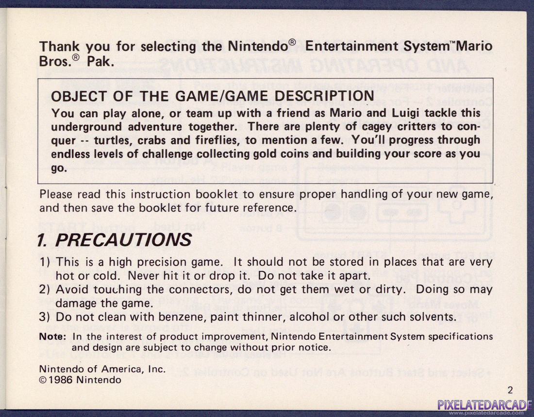 Mario Bros.: Instruction Manual - Page 2