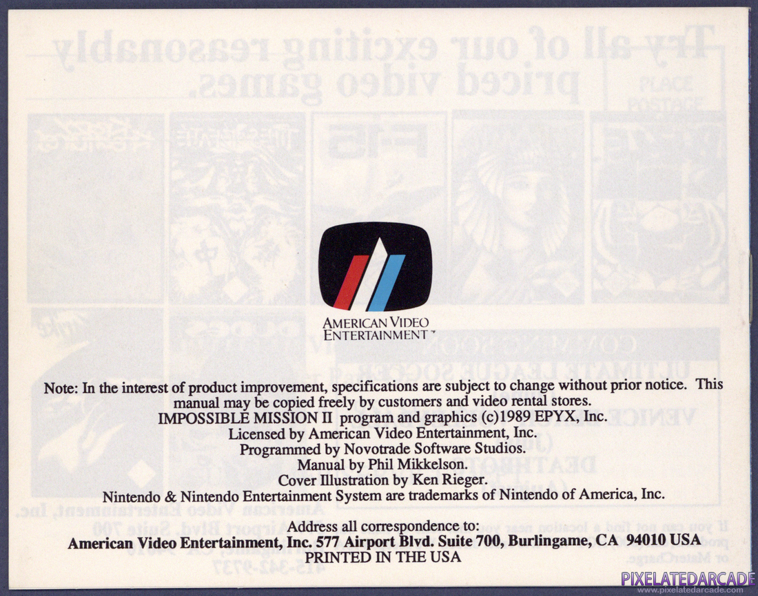 Impossible Mission II: Instruction Manual - Back Cover