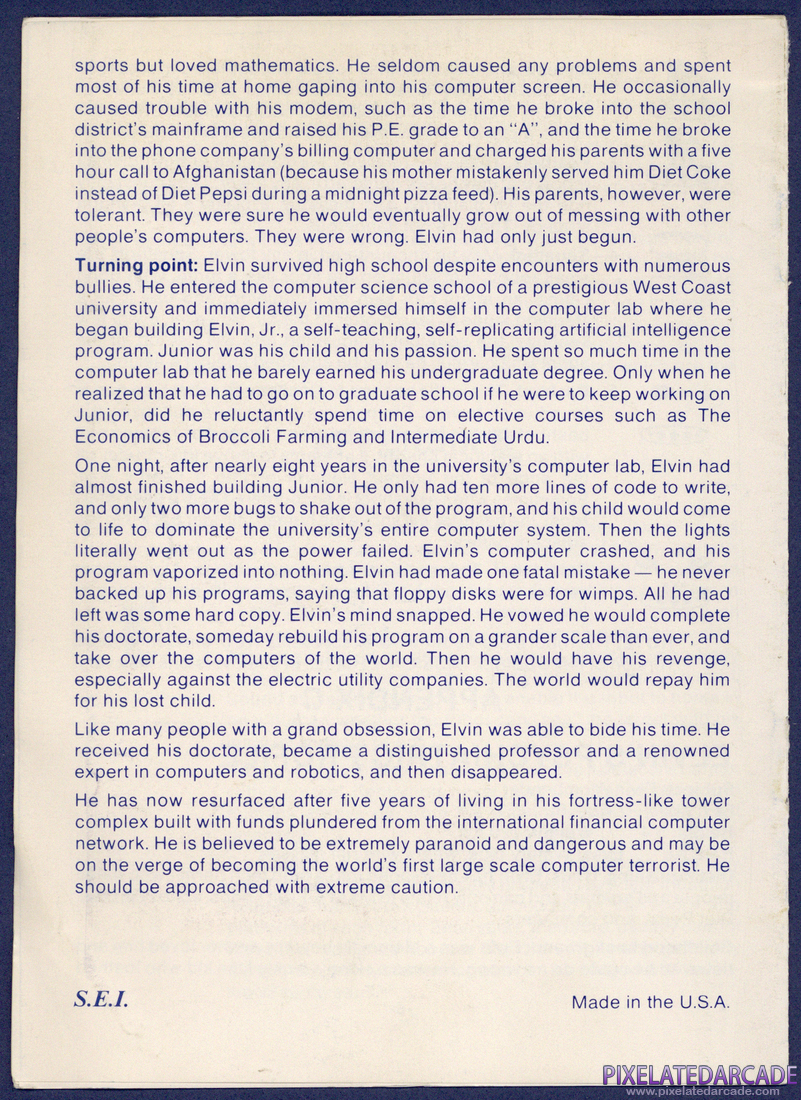 Impossible Mission II: Instruction Manual - Back Cover