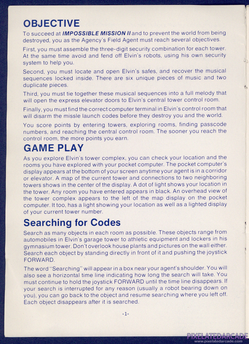 Impossible Mission II: Instruction Manual - Page 1
